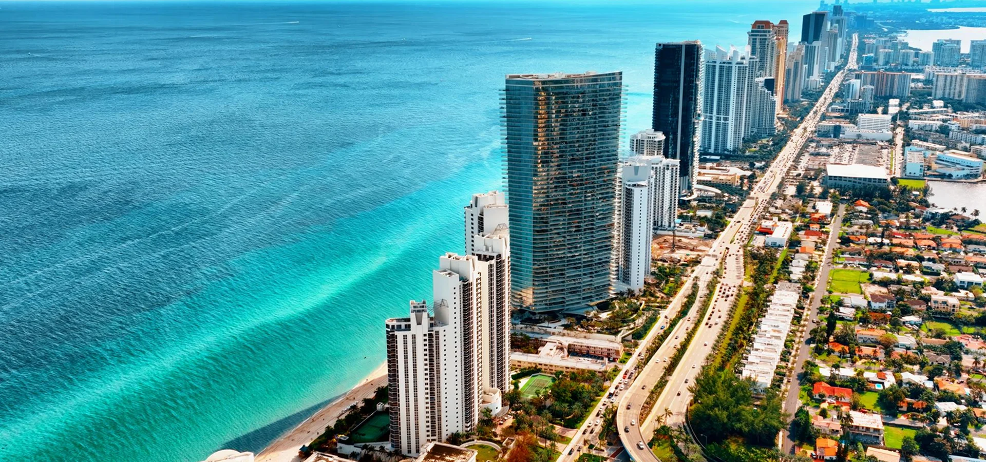 Aerial view of the coastline near North Miami Beach, Florida