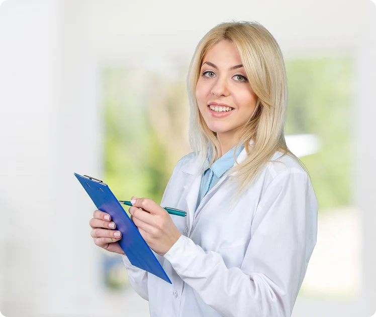 Primary care provider holding a clipboard