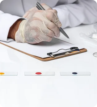 Medical professional reviewing food sensitivity test samples
