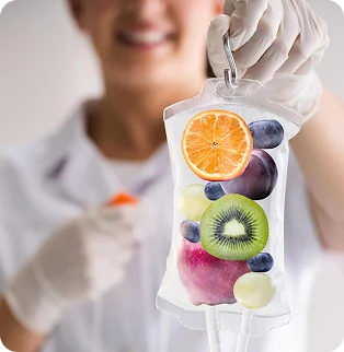 IV therapy bag with fresh fruit and berries