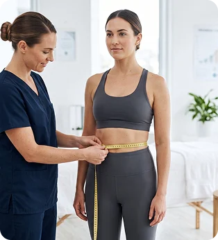 Medical provider measuring a patient’s waist